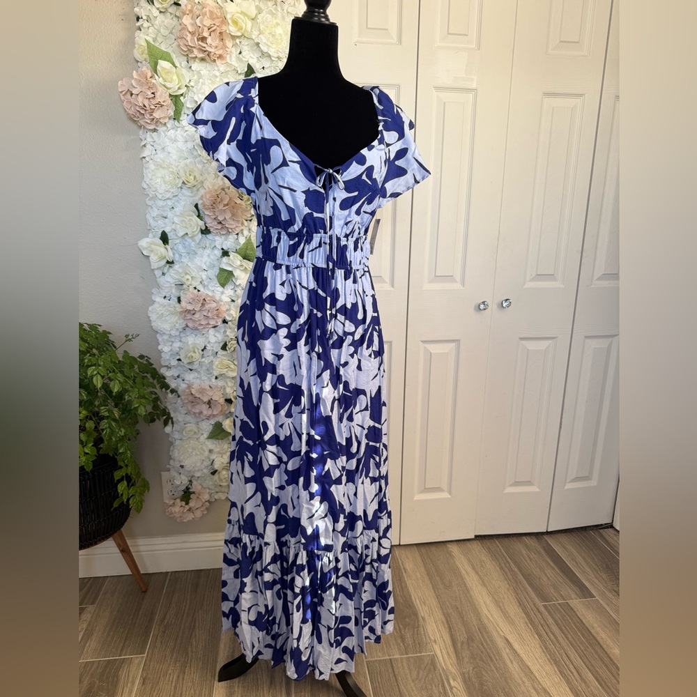 Nine West Blue and White Floral Maxi Dress